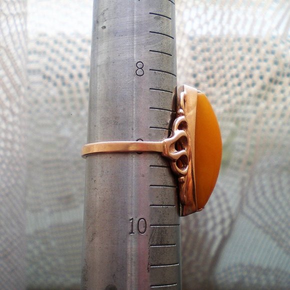 Russian 14K 583 Rose Pink Gold Baltic Butterscotch Egg Yolk Amber Cocktail RING - Picture 10 of 10